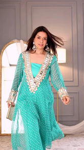 Indo-Western 3-Piece Set – Sky blue Kurti, Blouse & Pant – Party Wear for Women