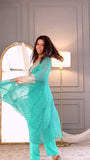 Indo-Western 3-Piece Set – Sky blue Kurti, Blouse & Pant – Party Wear for Women