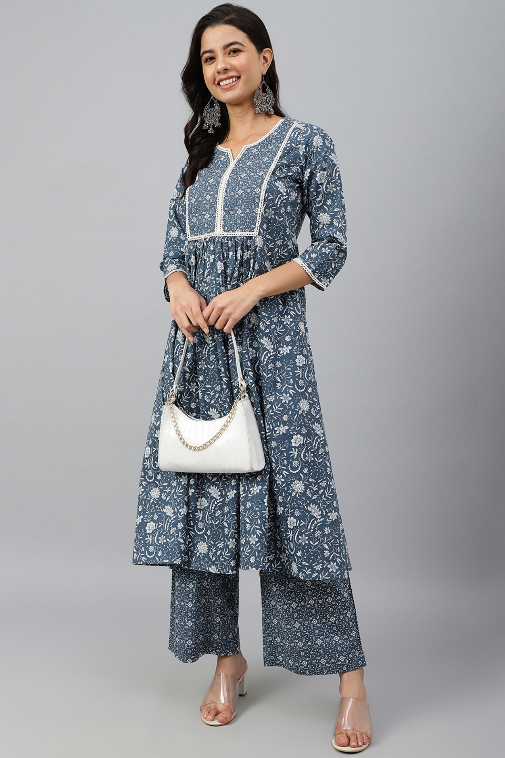 Blue Floral Block Print Kurta 