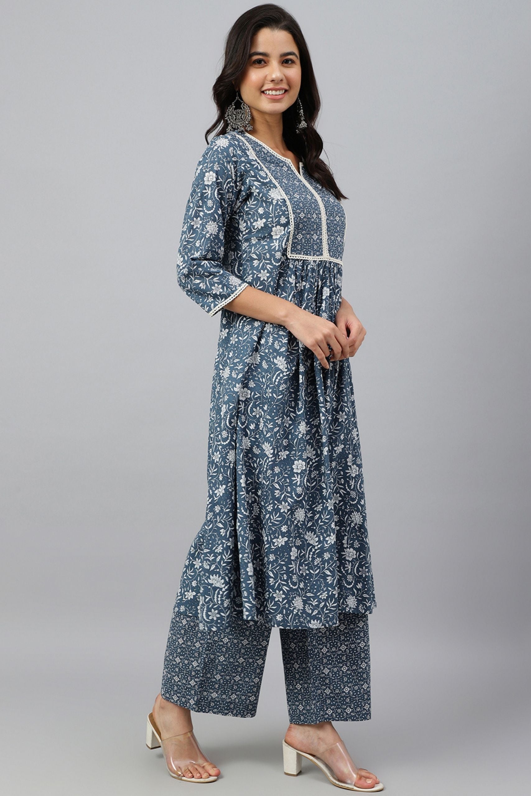 Blue Floral Block Print Kurta 