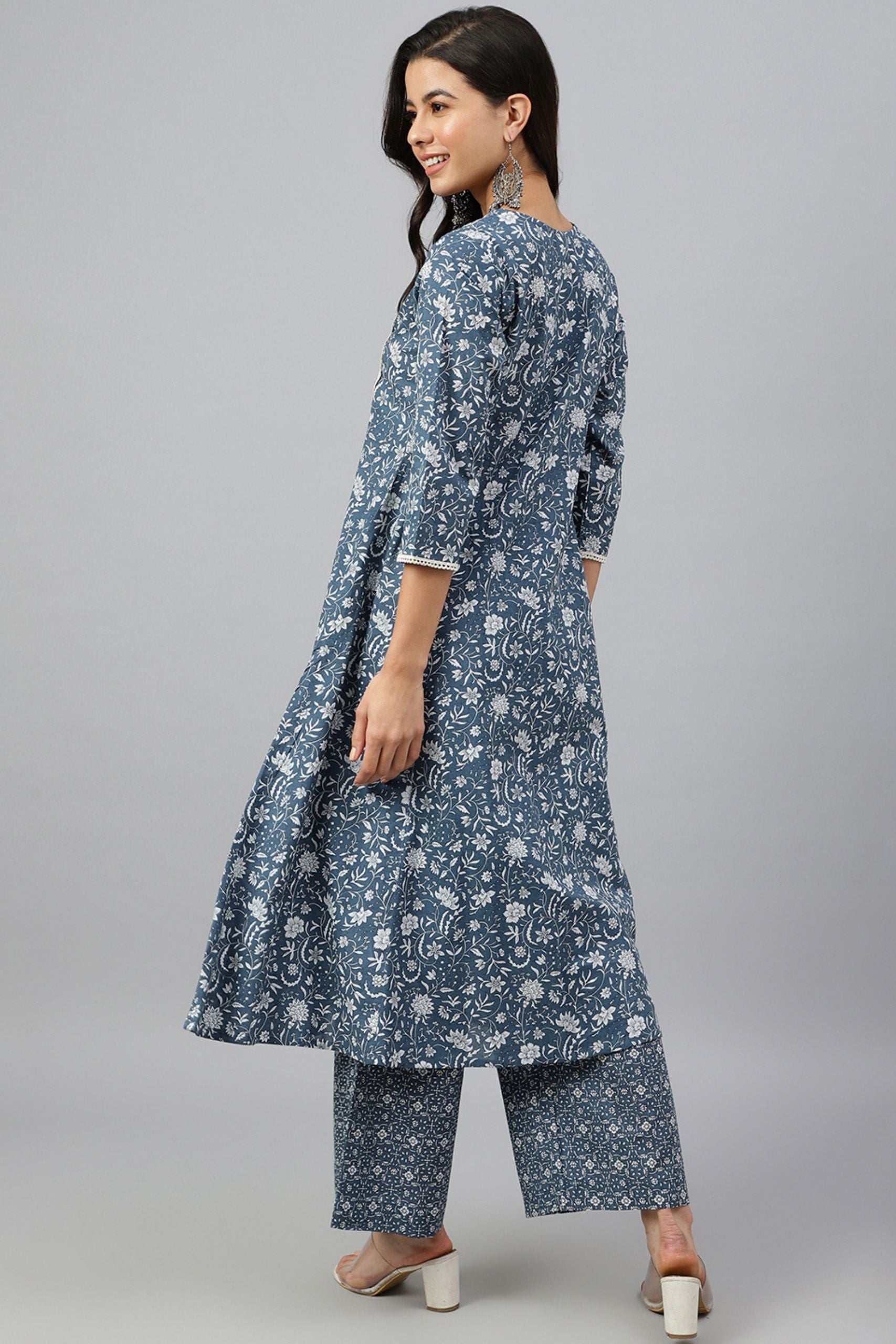 Blue Floral Block Print Kurta 