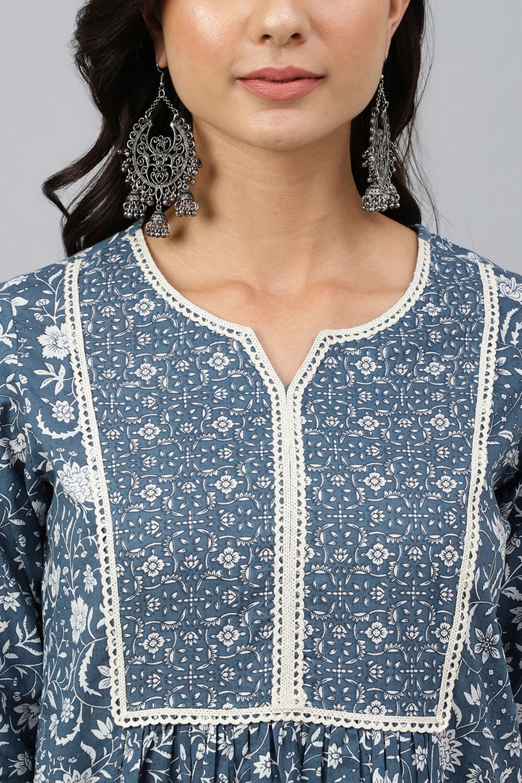 Blue Floral Block Print Kurta 