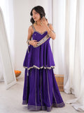 Chinon Mirror Work Kurta Set with Palazzo & Dupatta