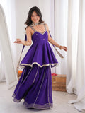 Chinon Mirror Work Kurta Set with Palazzo & Dupatta