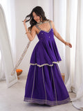 Chinon Mirror Work Kurta Set with Palazzo & Dupatta