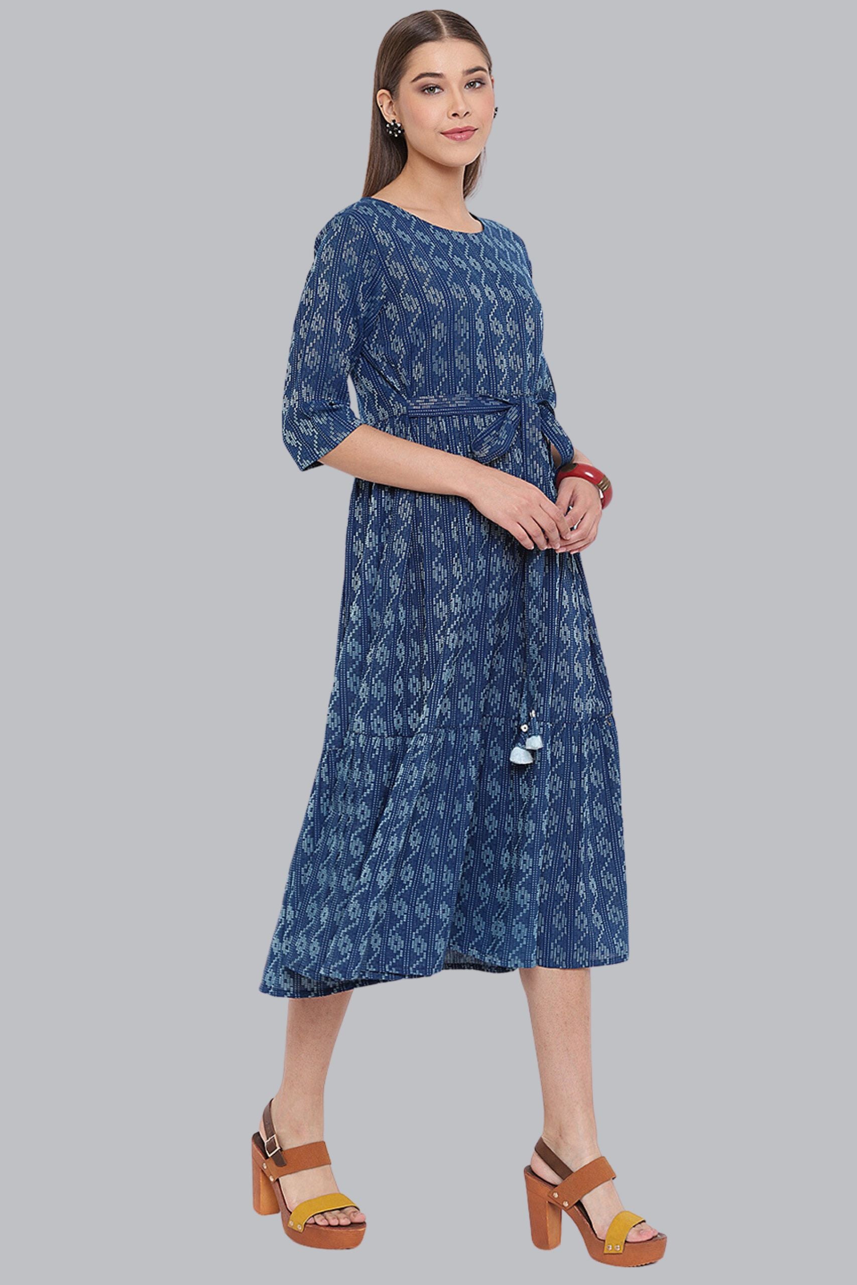 Blue Cotton Woven Dress