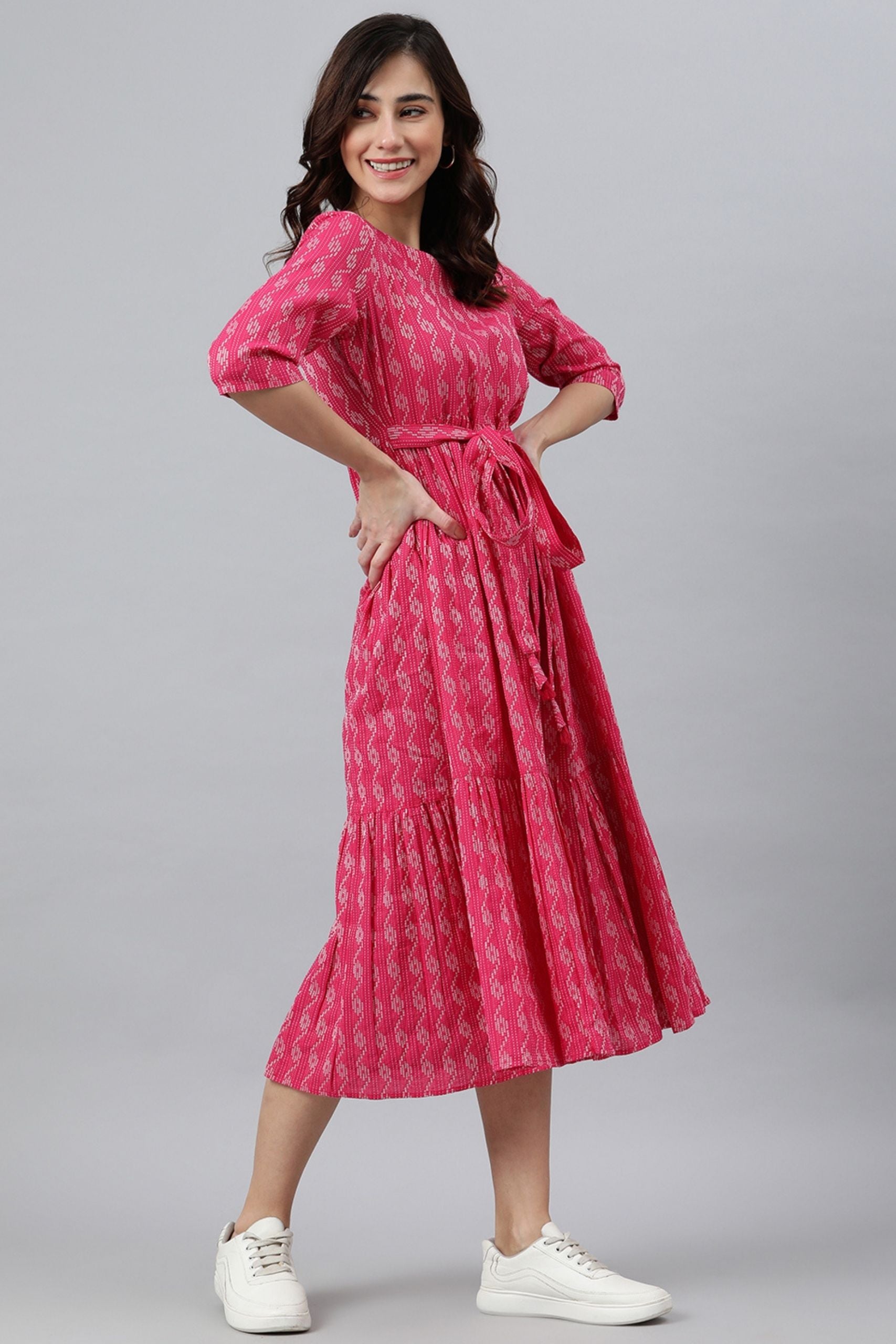 Women's Pink Tiered Cotton Suit