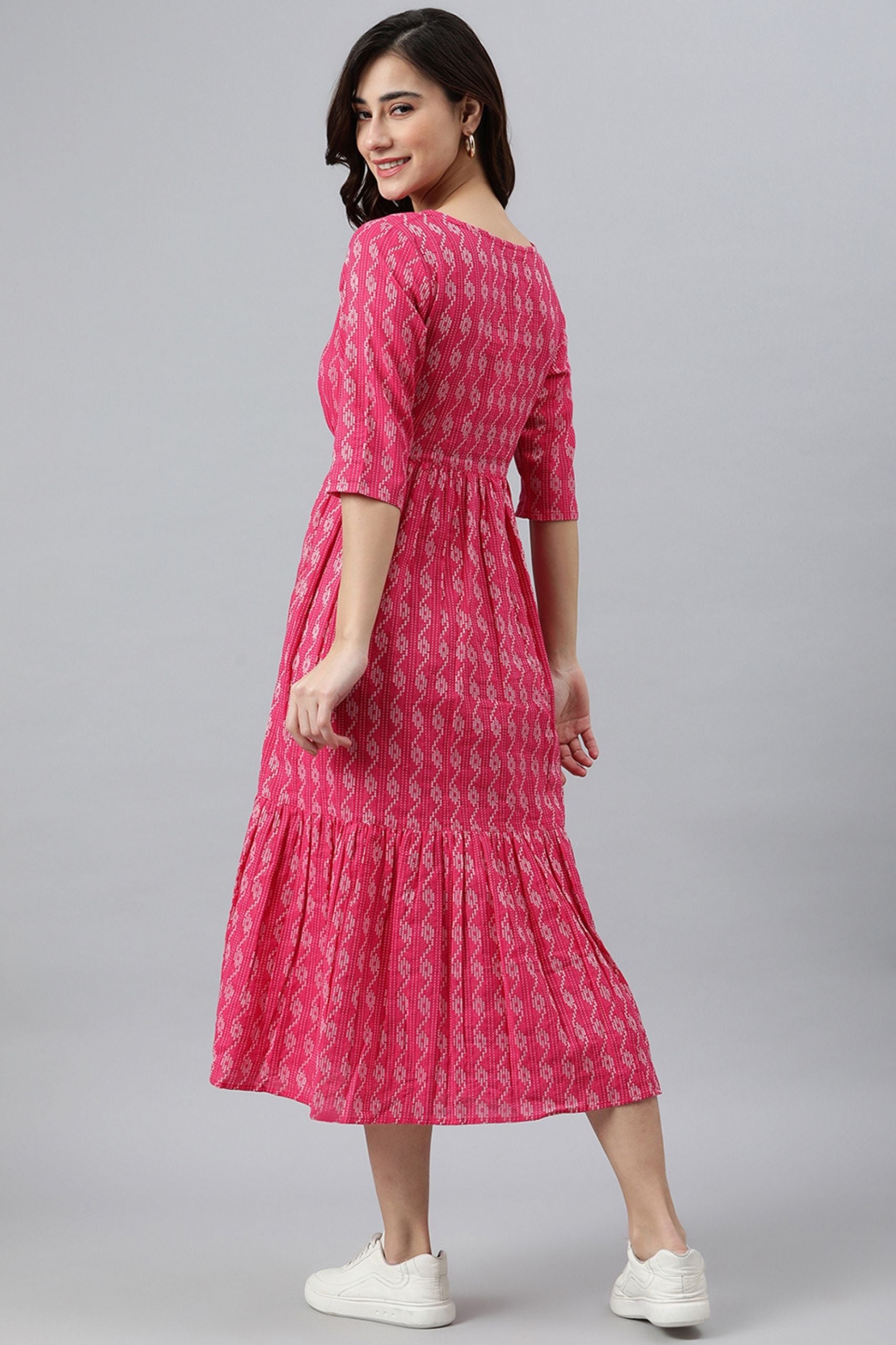 Women's Pink Tiered Cotton Suit