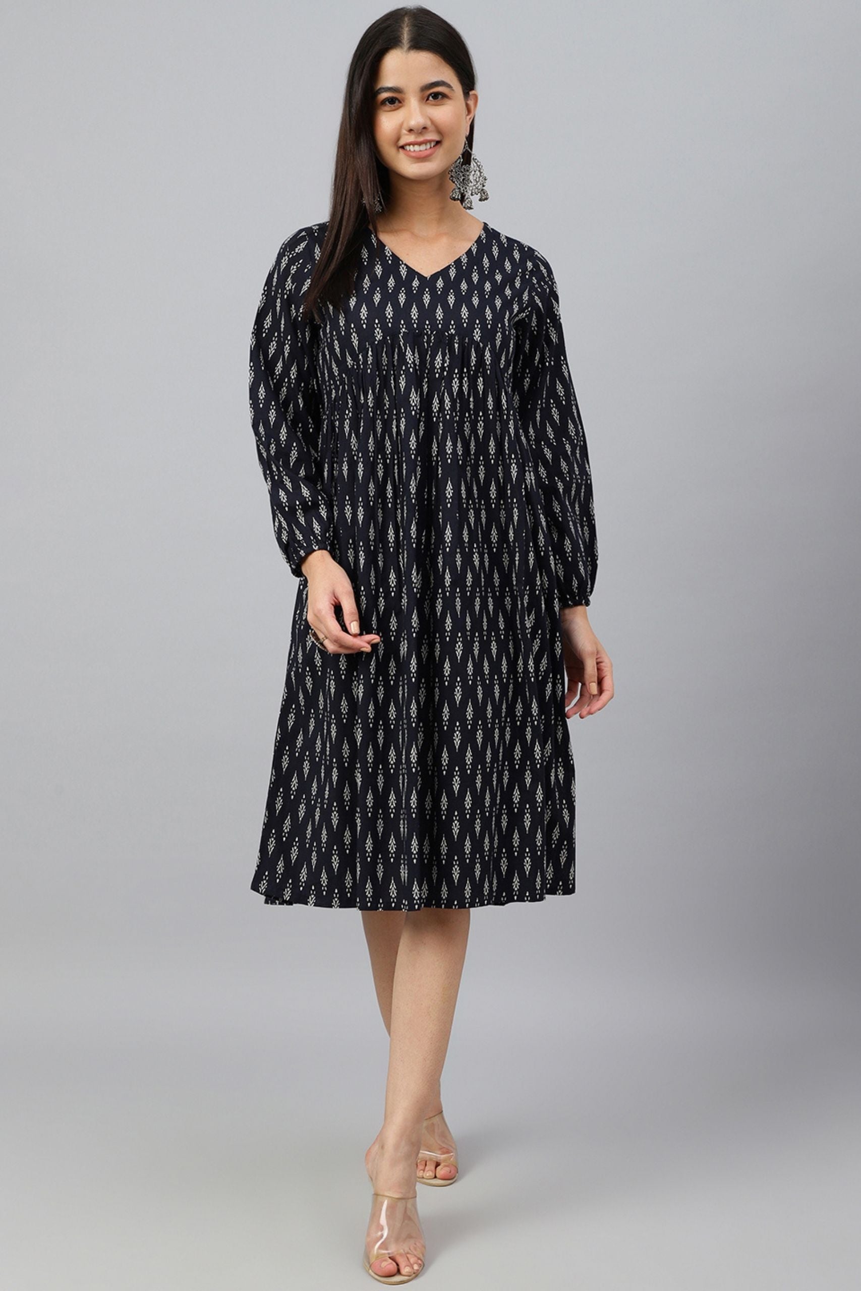 Black Cotton Printed Dress