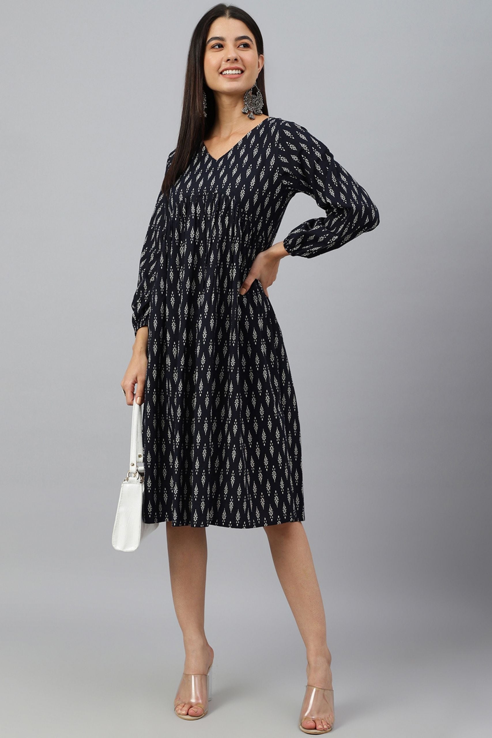 Black Cotton Printed Dress