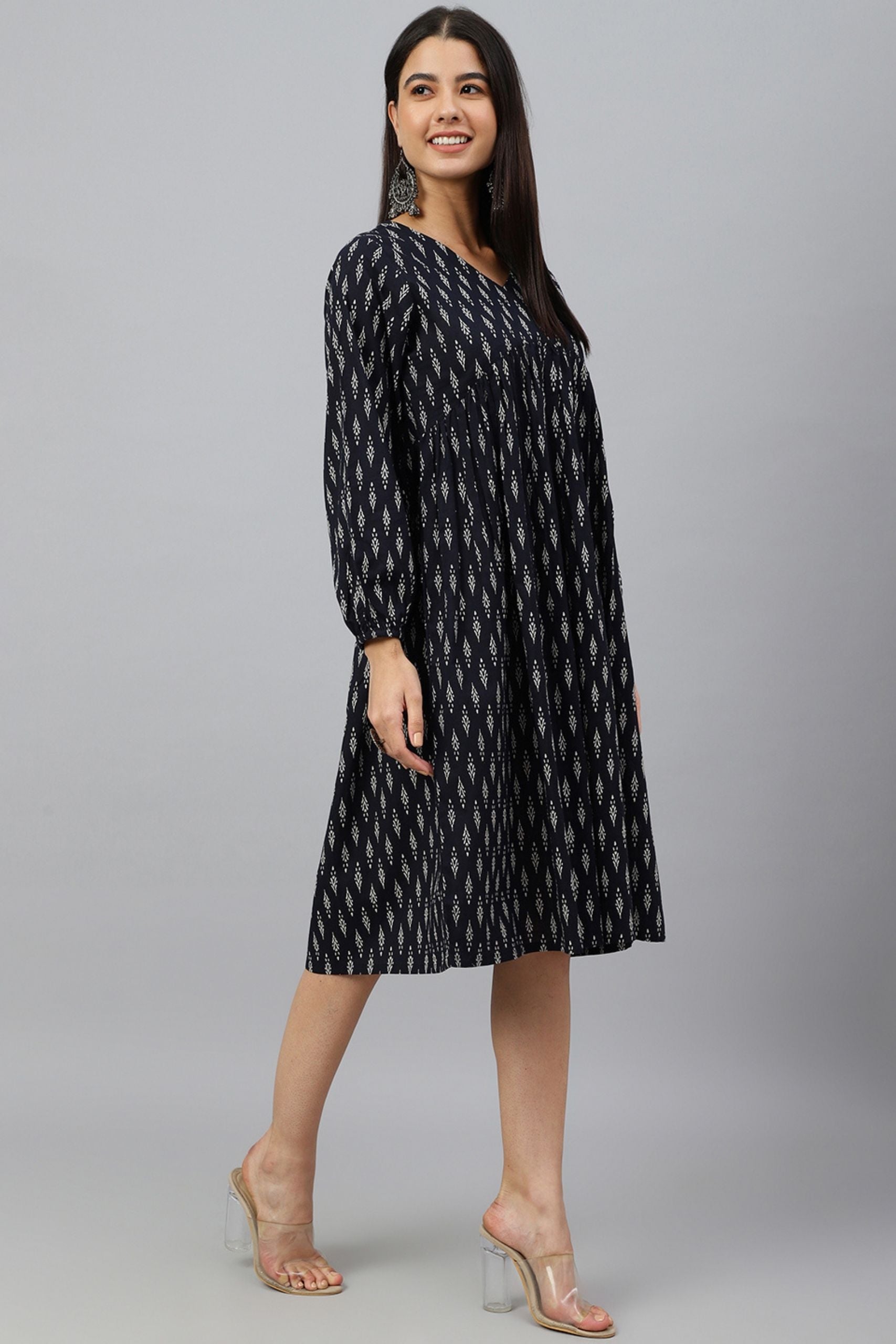 Black Cotton Printed Dress