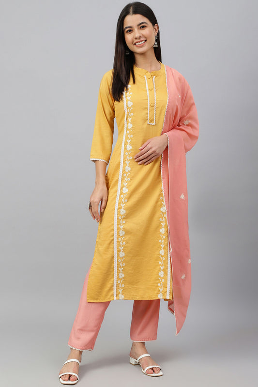 Women's Mustard Silk Kurta