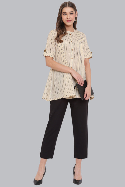 Cream Pleated Top