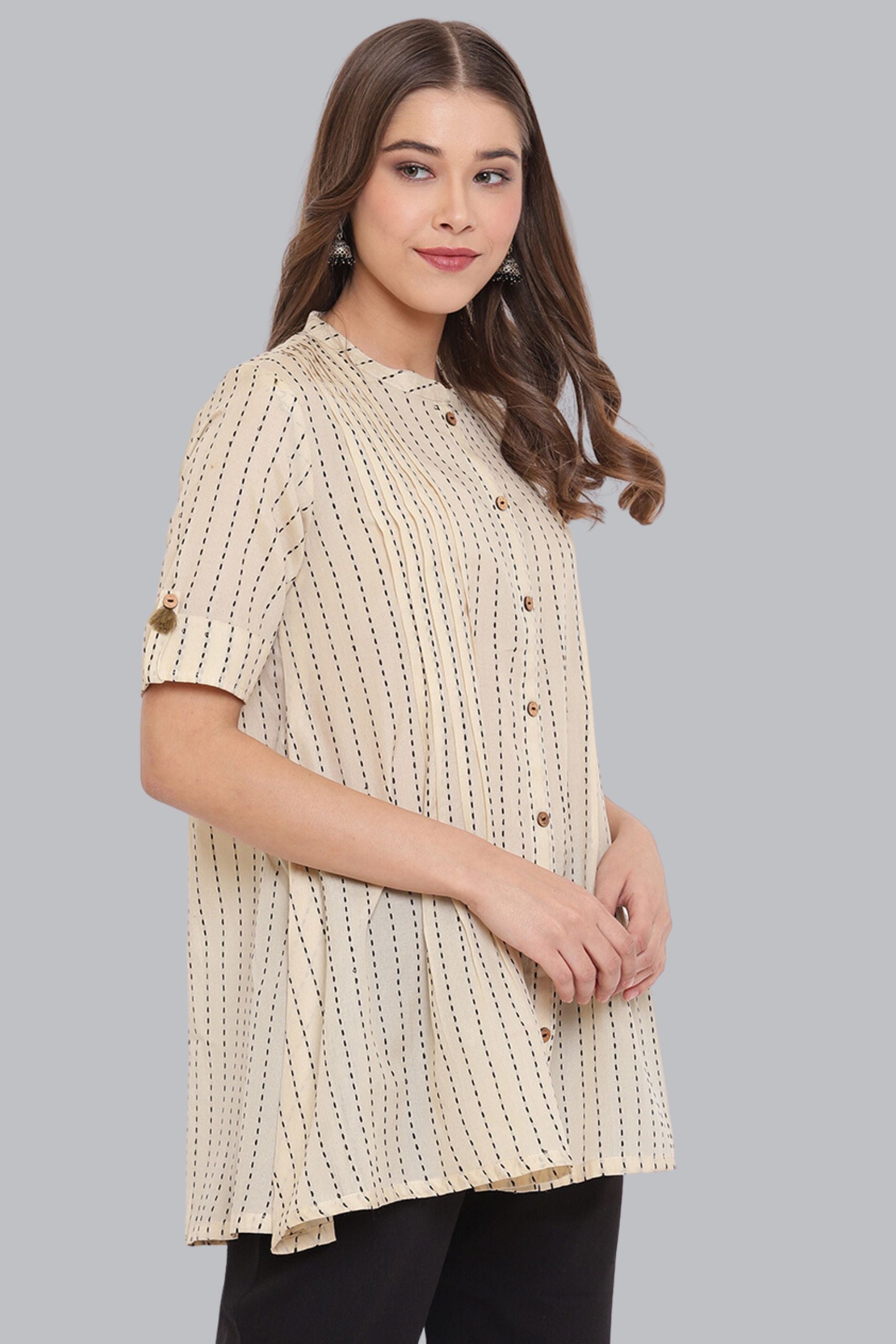 Cream Pleated Top