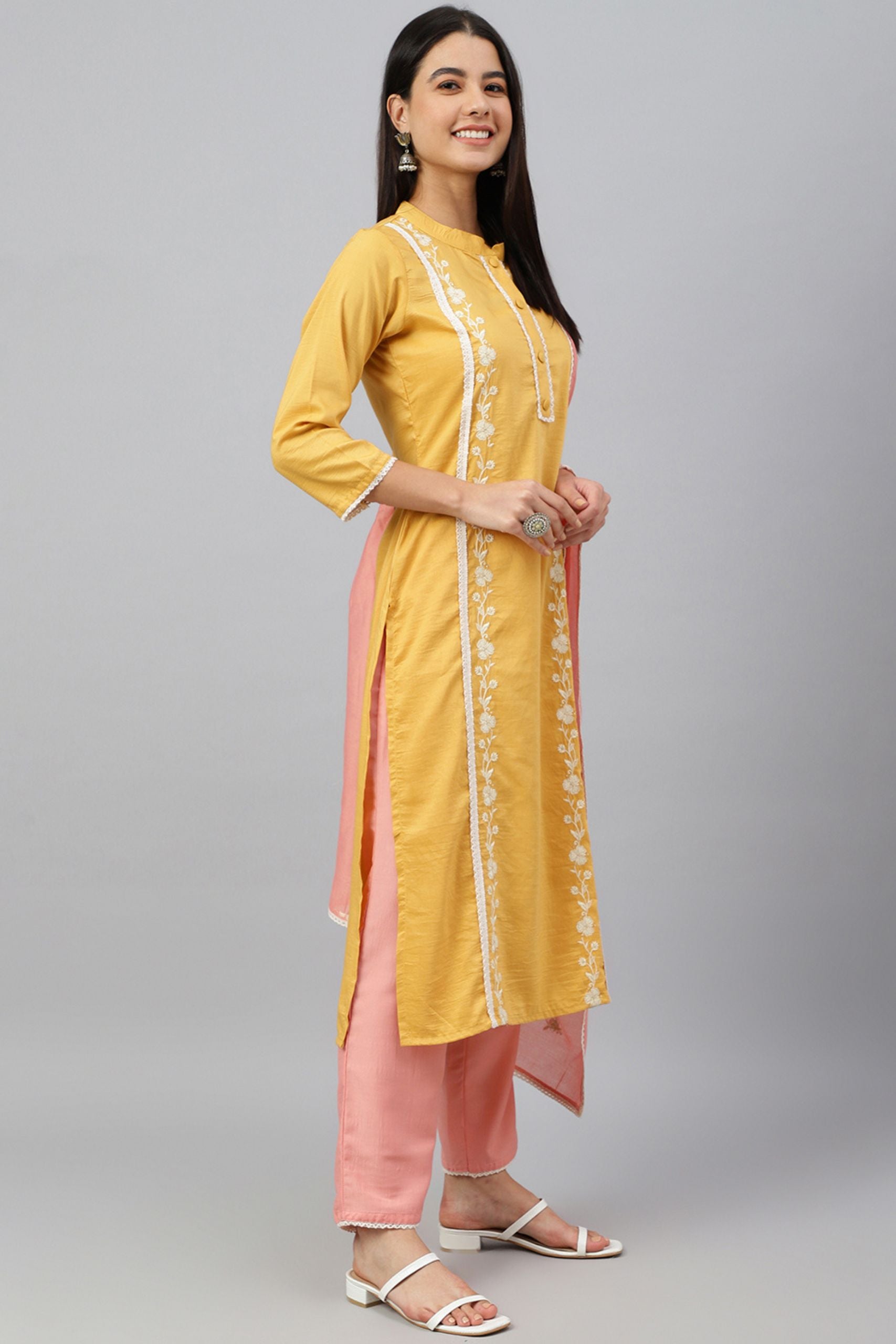 Women's Mustard Silk Kurta