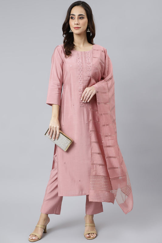 3 Piece Light Pink Silk Suit