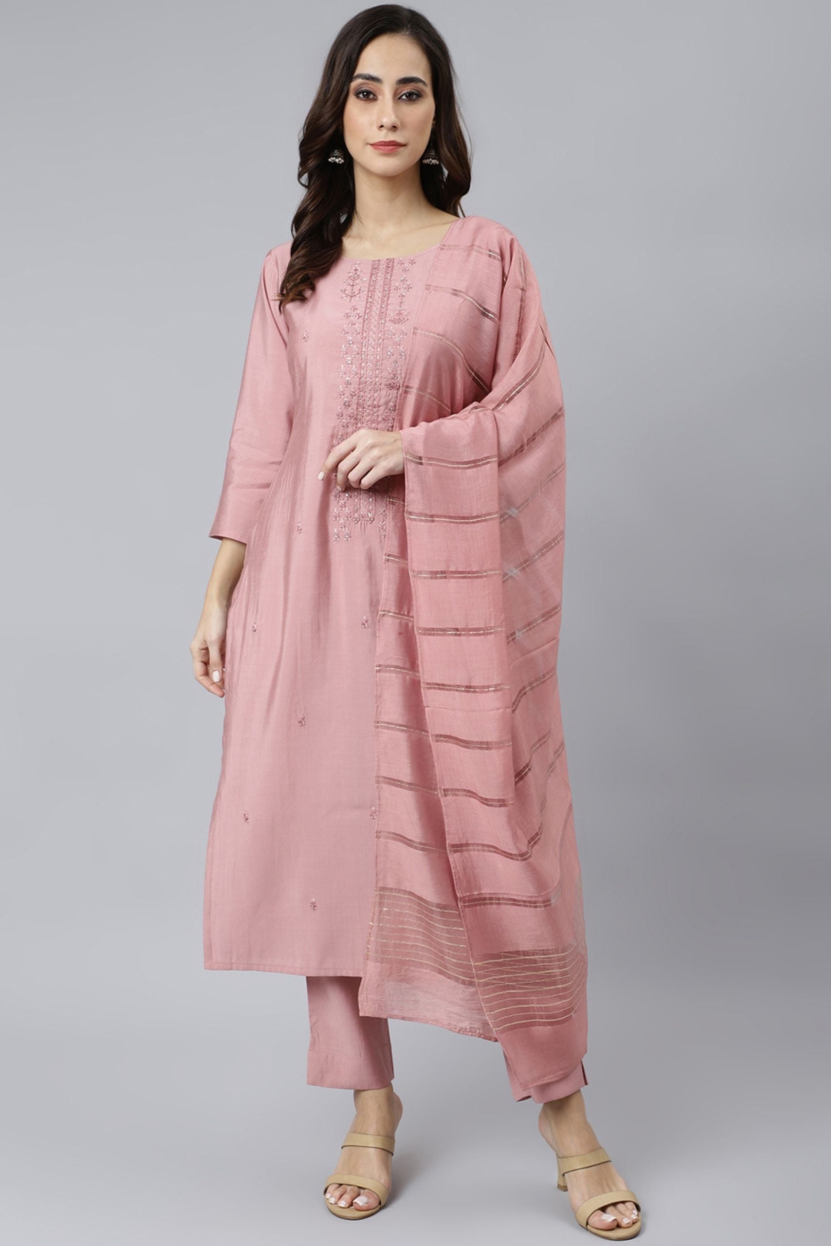 3 Piece Light Pink Silk Suit