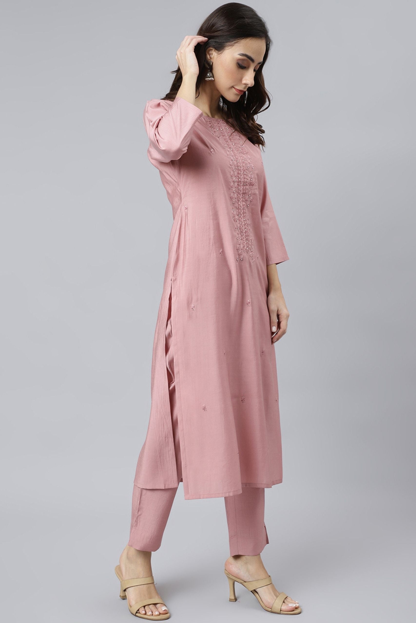 3 Piece Light Pink Silk Suit