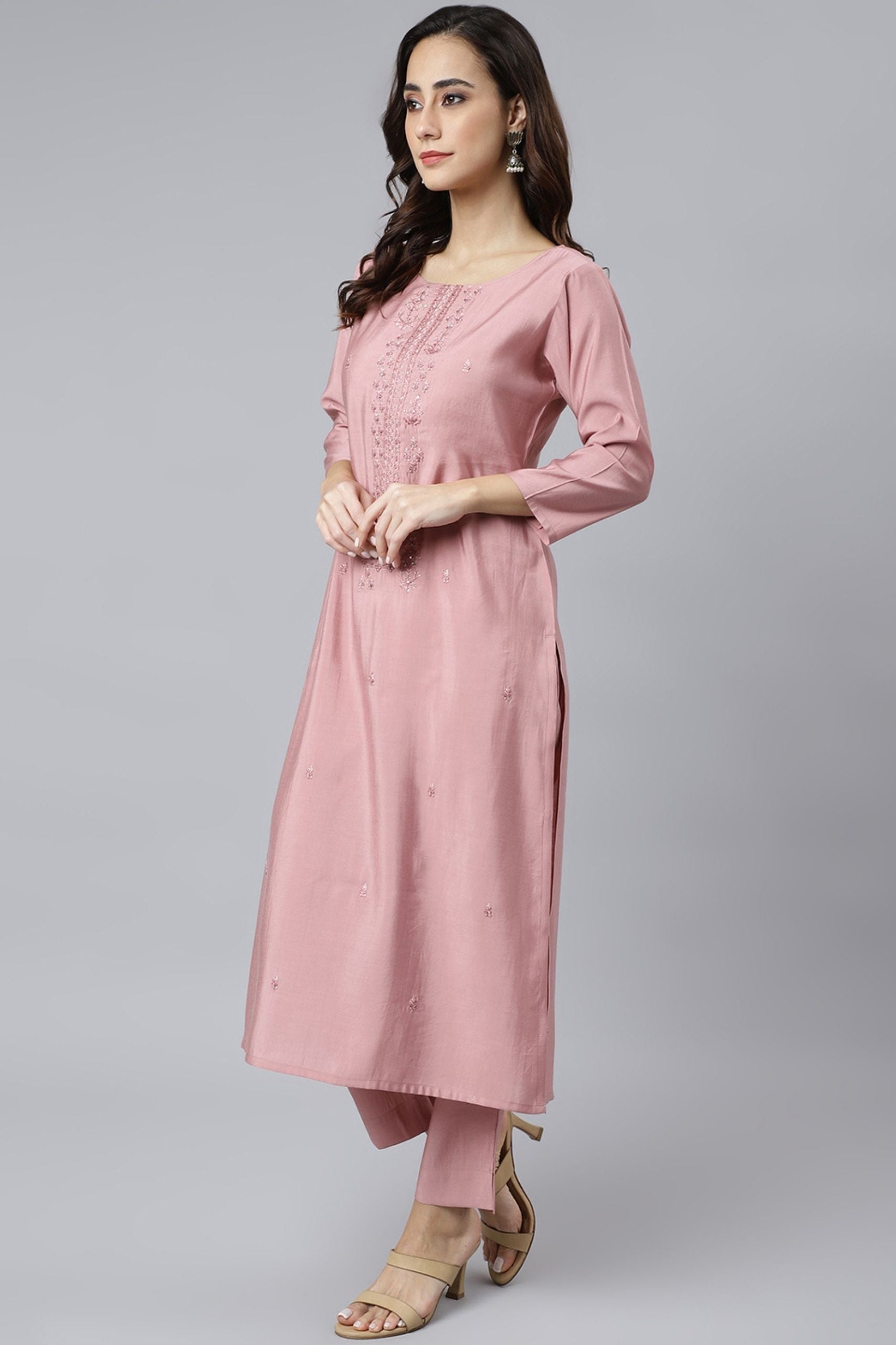 3 Piece Light Pink Silk Suit