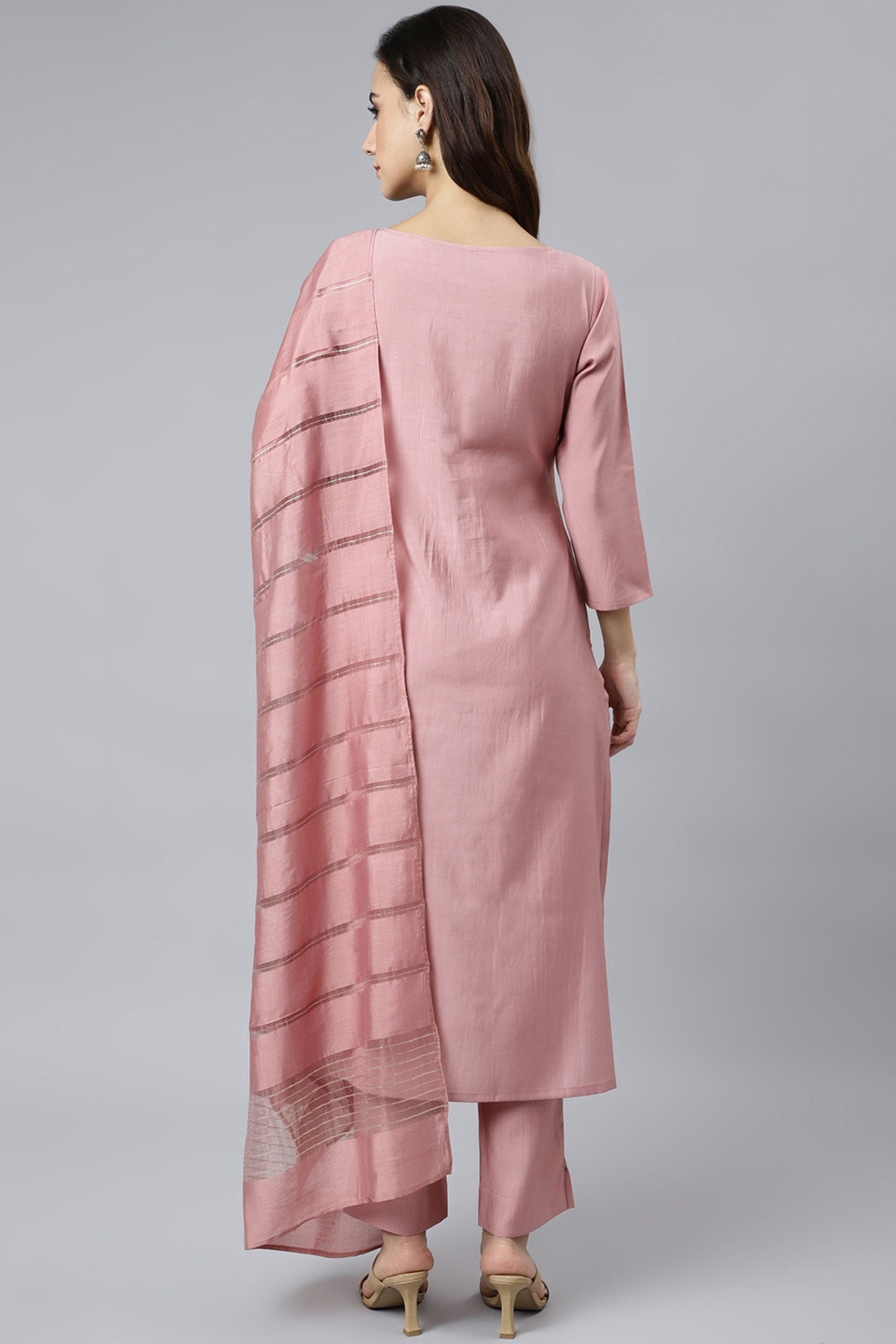 3 Piece Light Pink Silk Suit