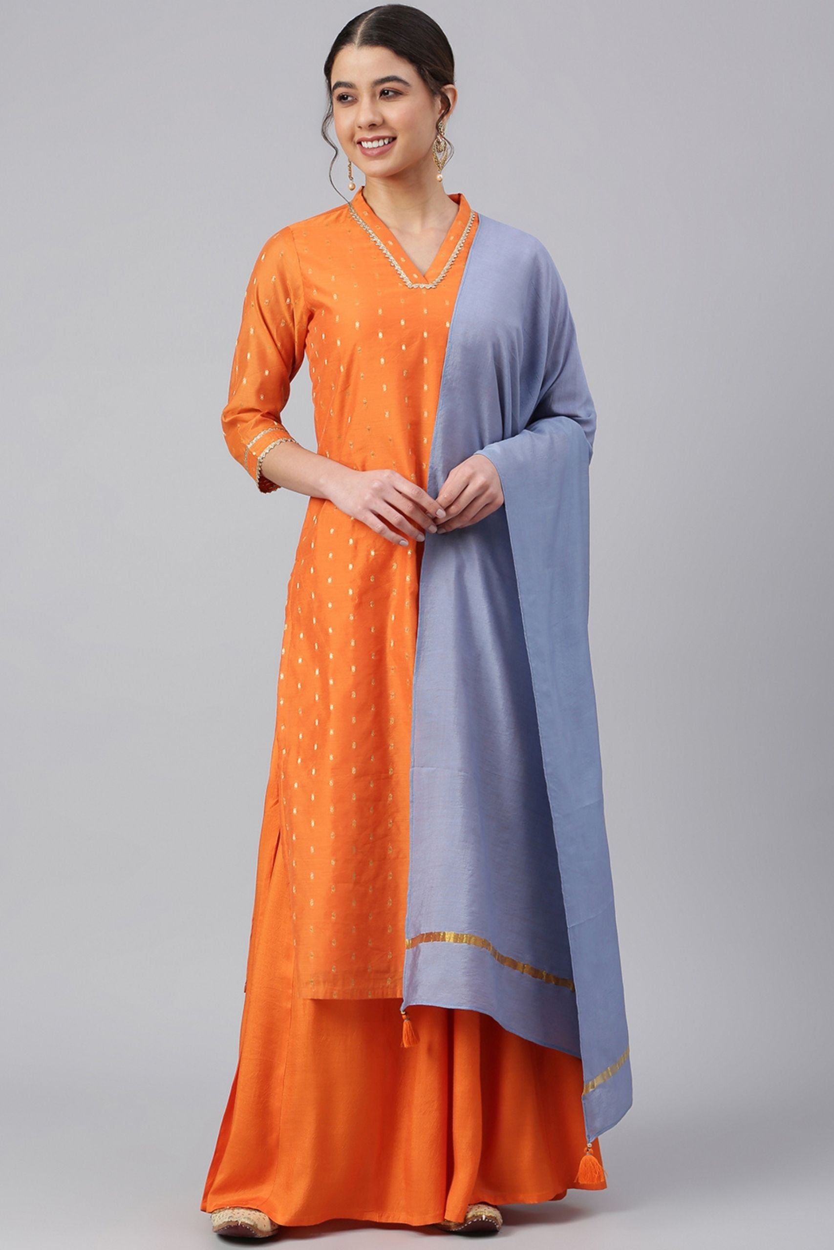 Orange Chanderi Silk Woven