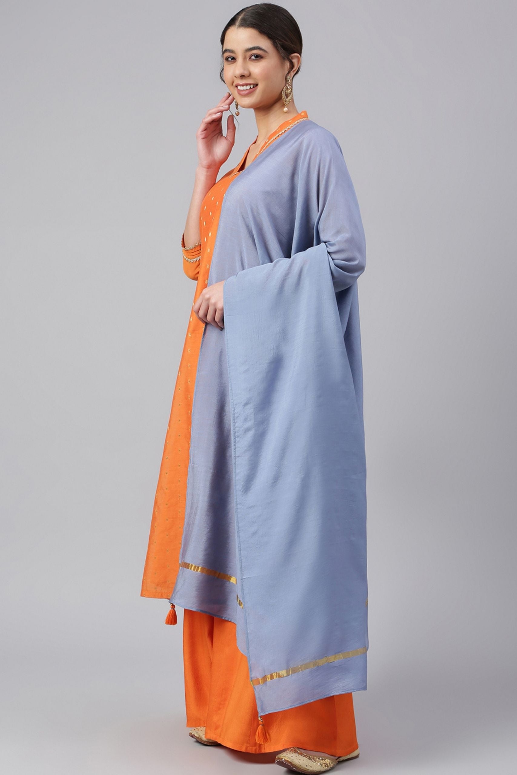 Orange Chanderi Silk Woven