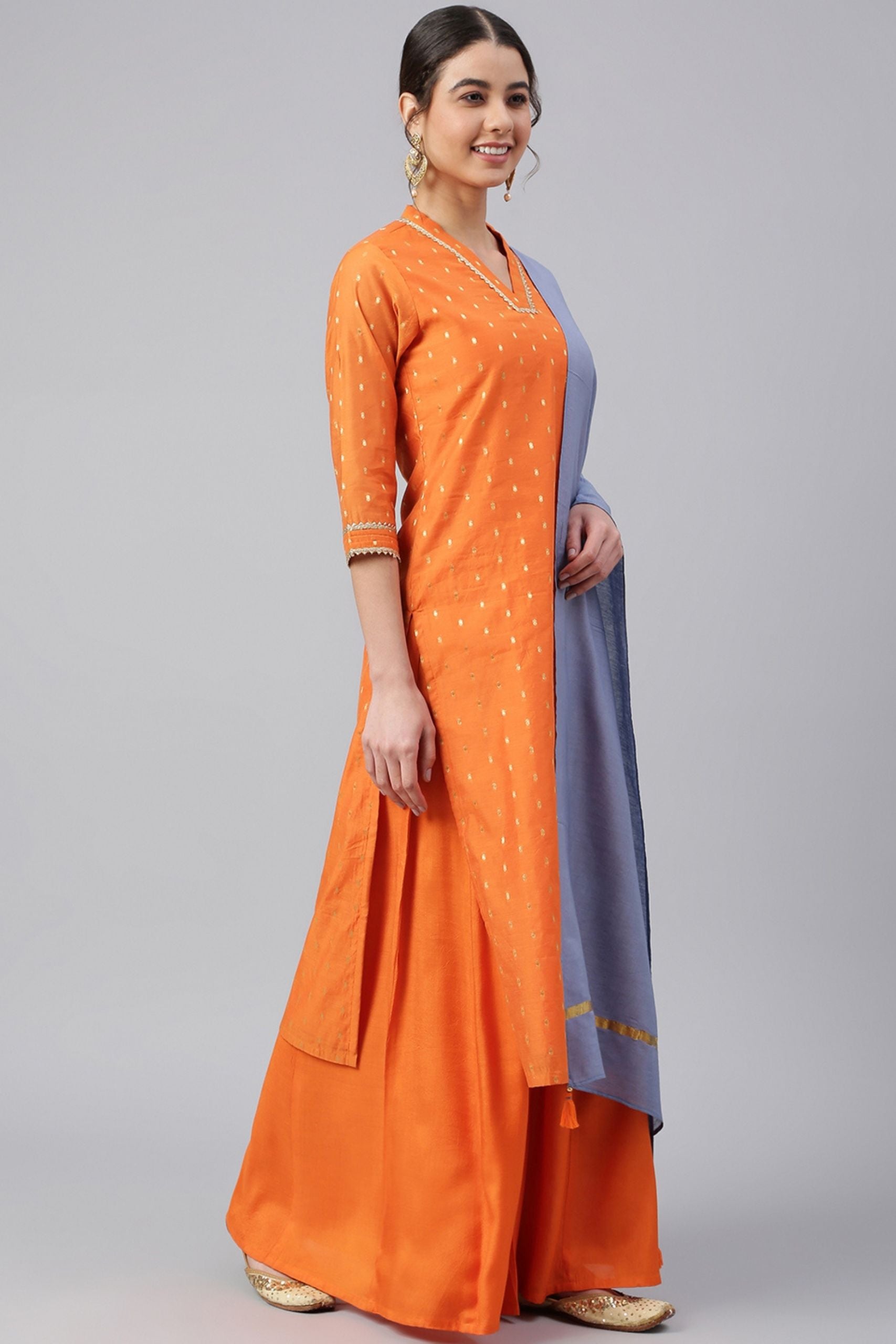 Orange Chanderi Silk Woven