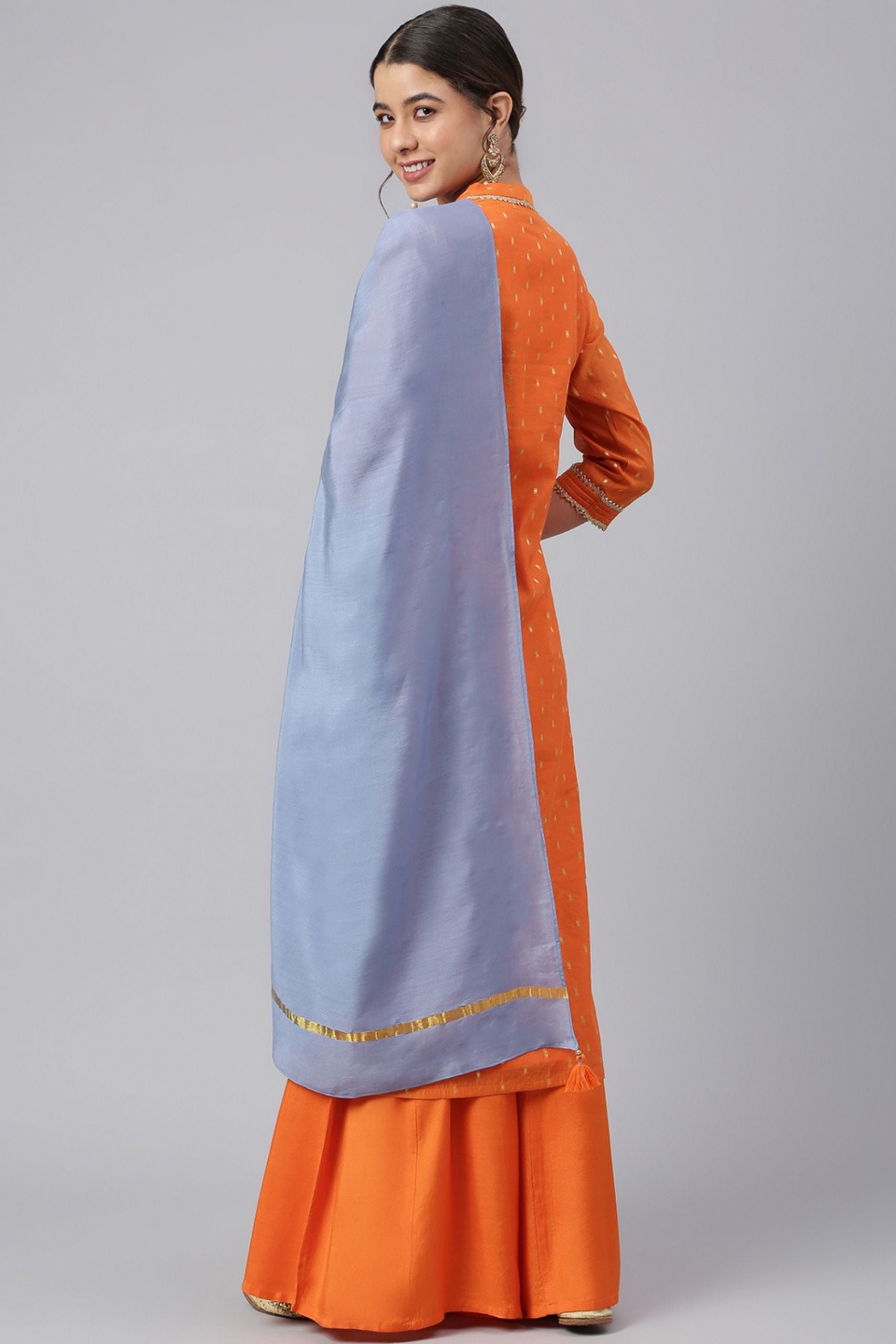 Orange Chanderi Silk Woven