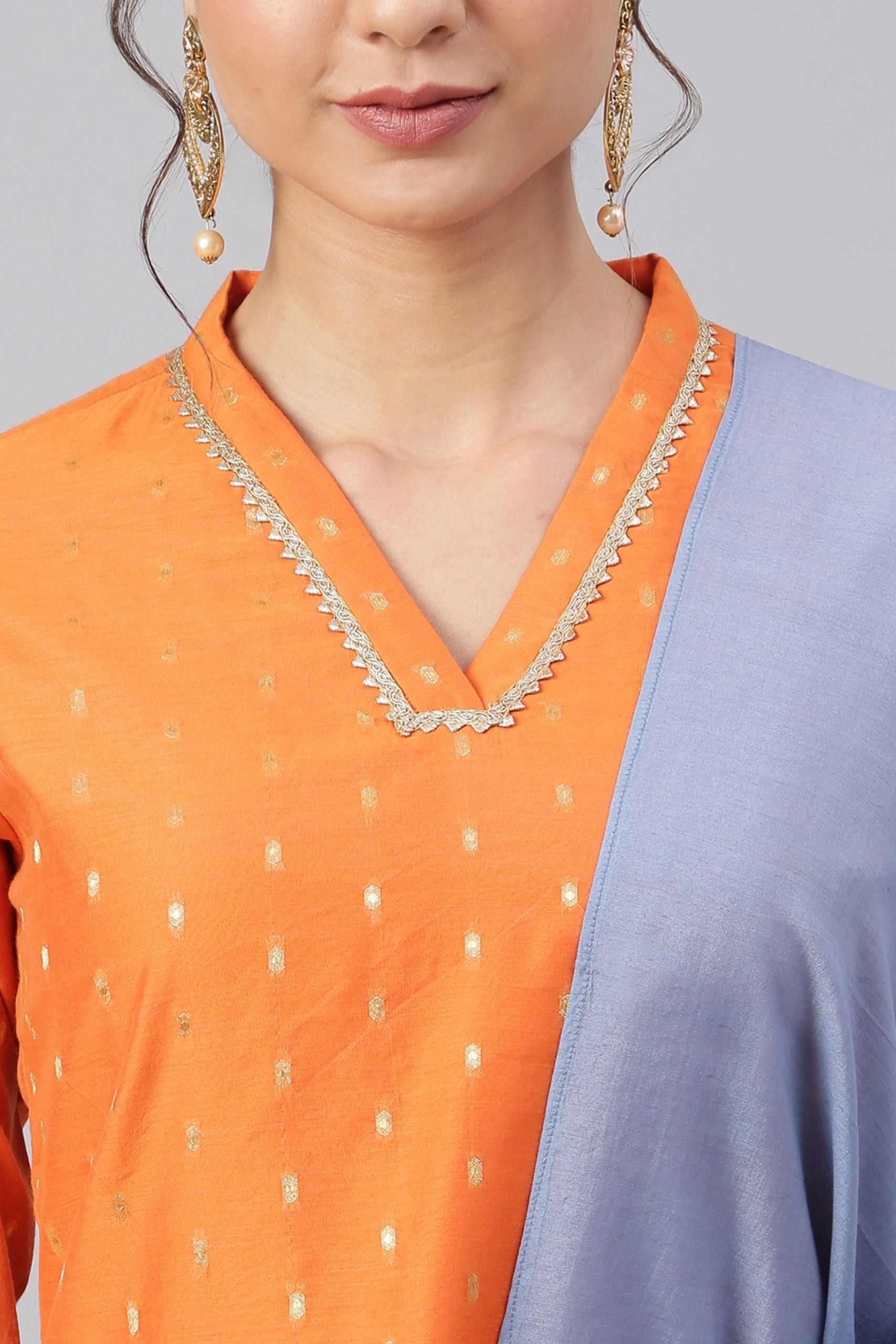 Orange Chanderi Silk Woven