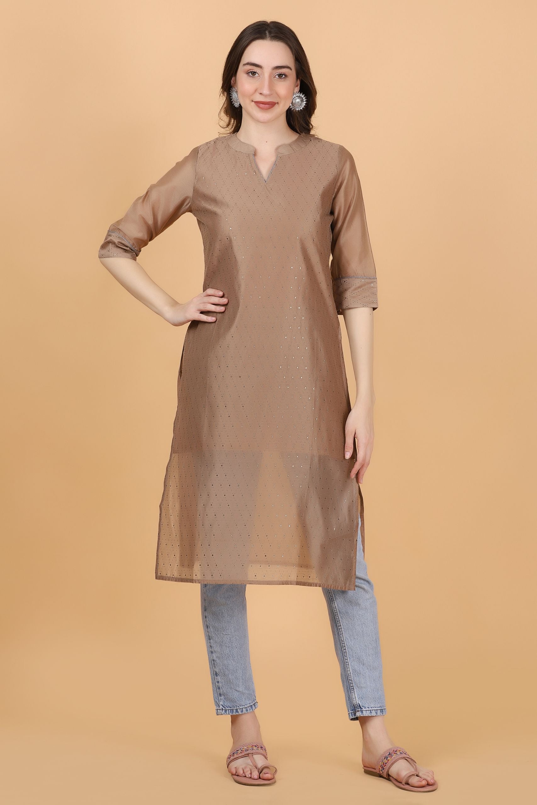 Women's Beige Chanderi kurti