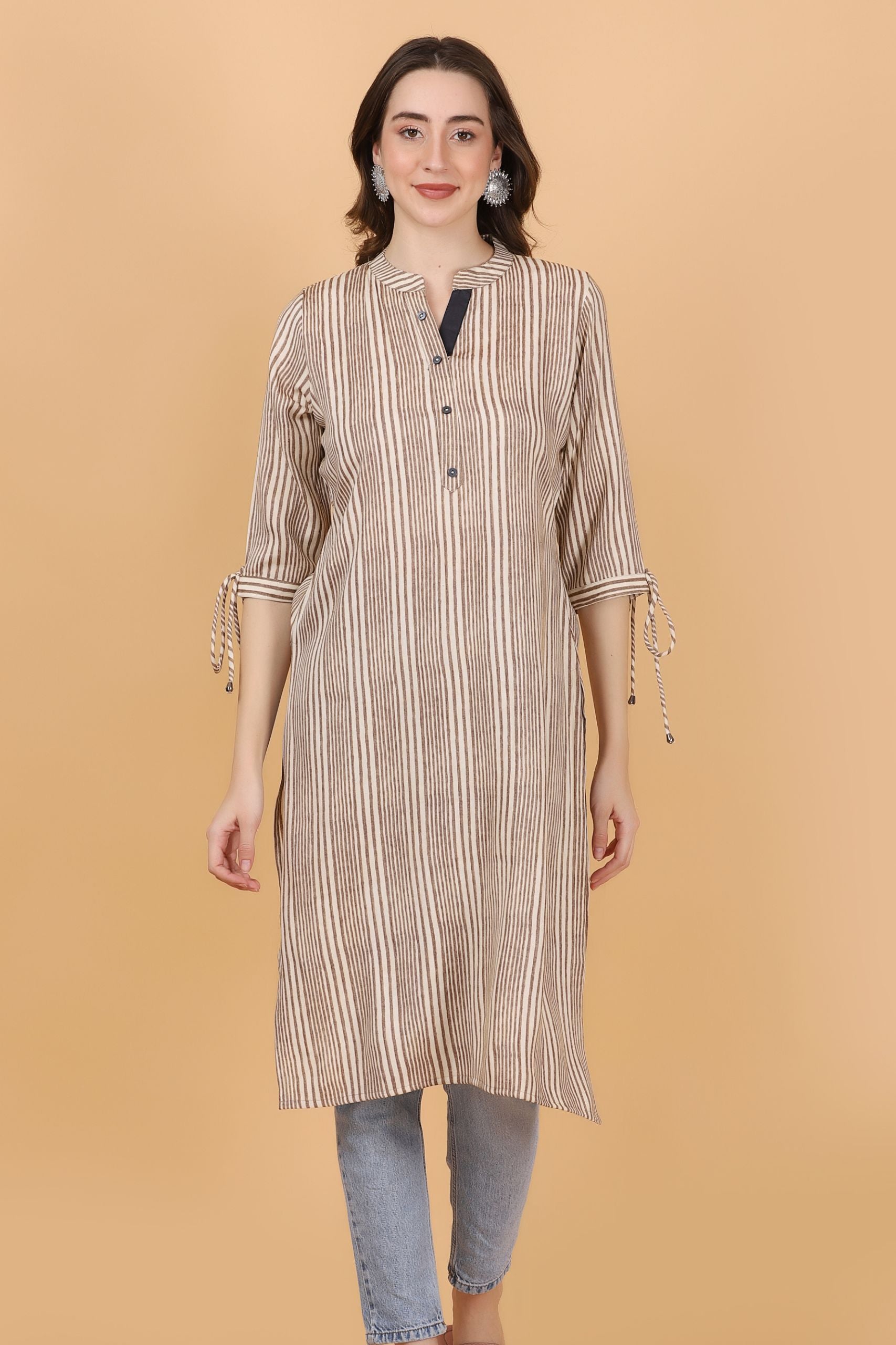 Cream Floral Print Kurti