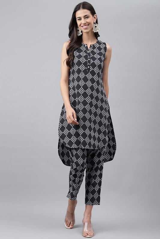 Black Cotton Motifs Kurta