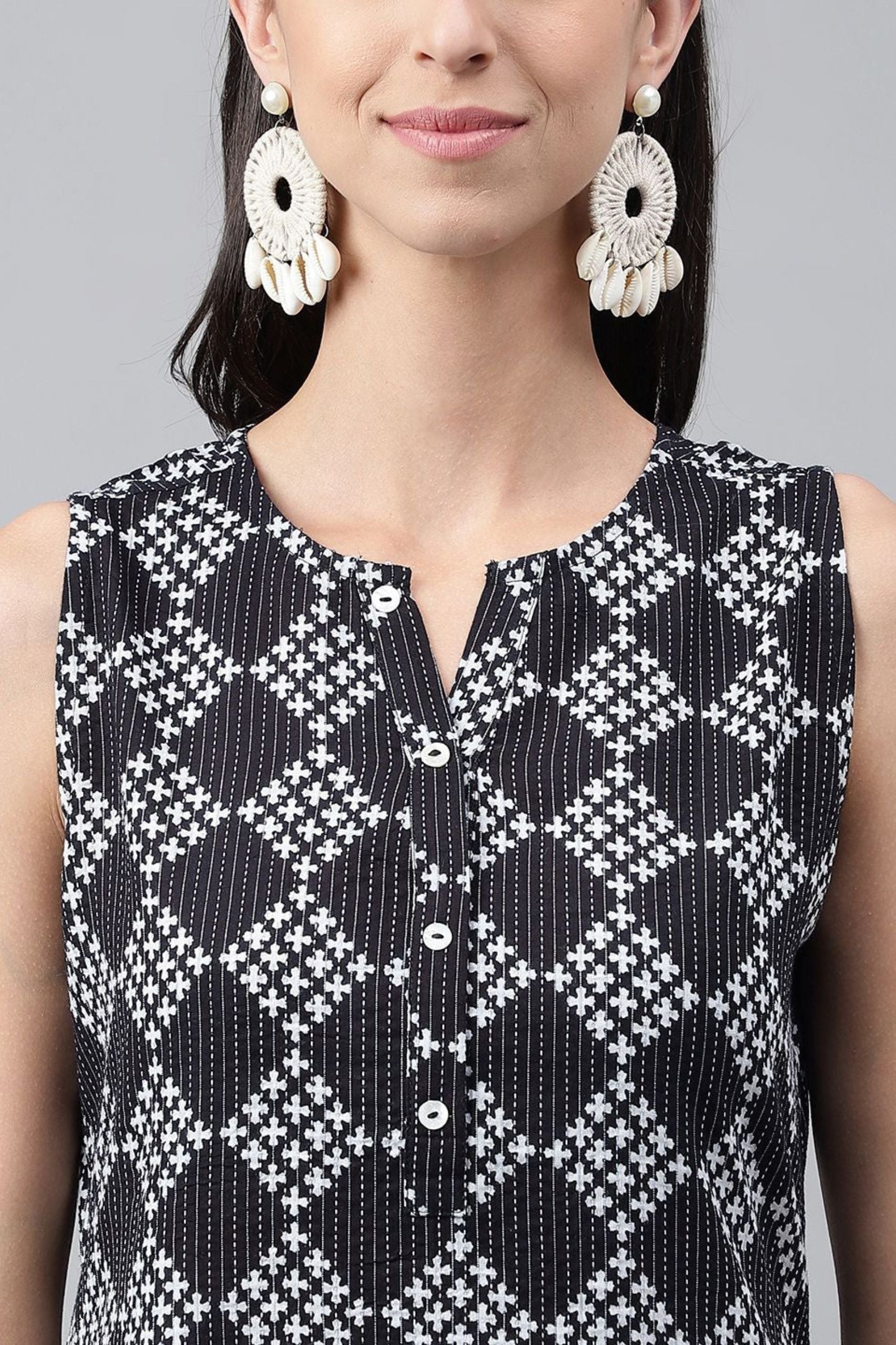 Black Cotton Motifs Kurta