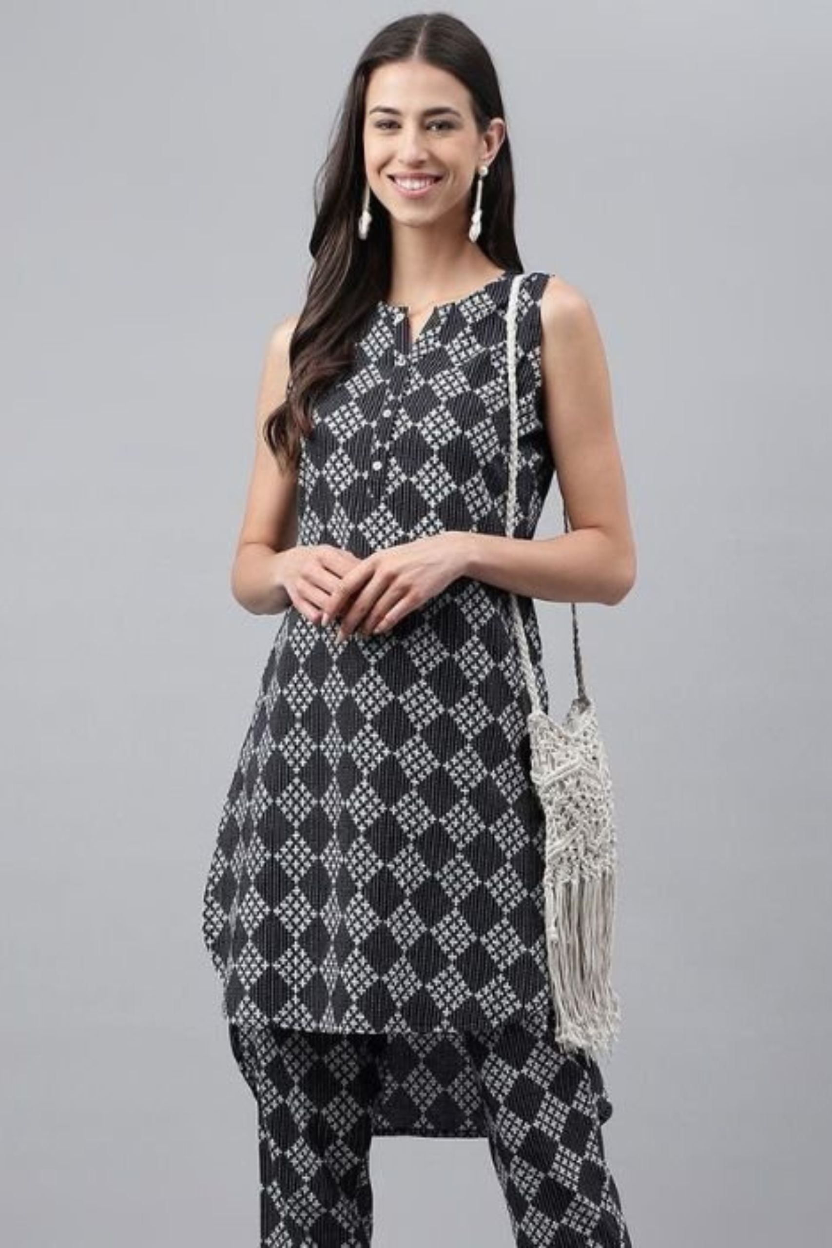 Black Cotton Motifs Kurta