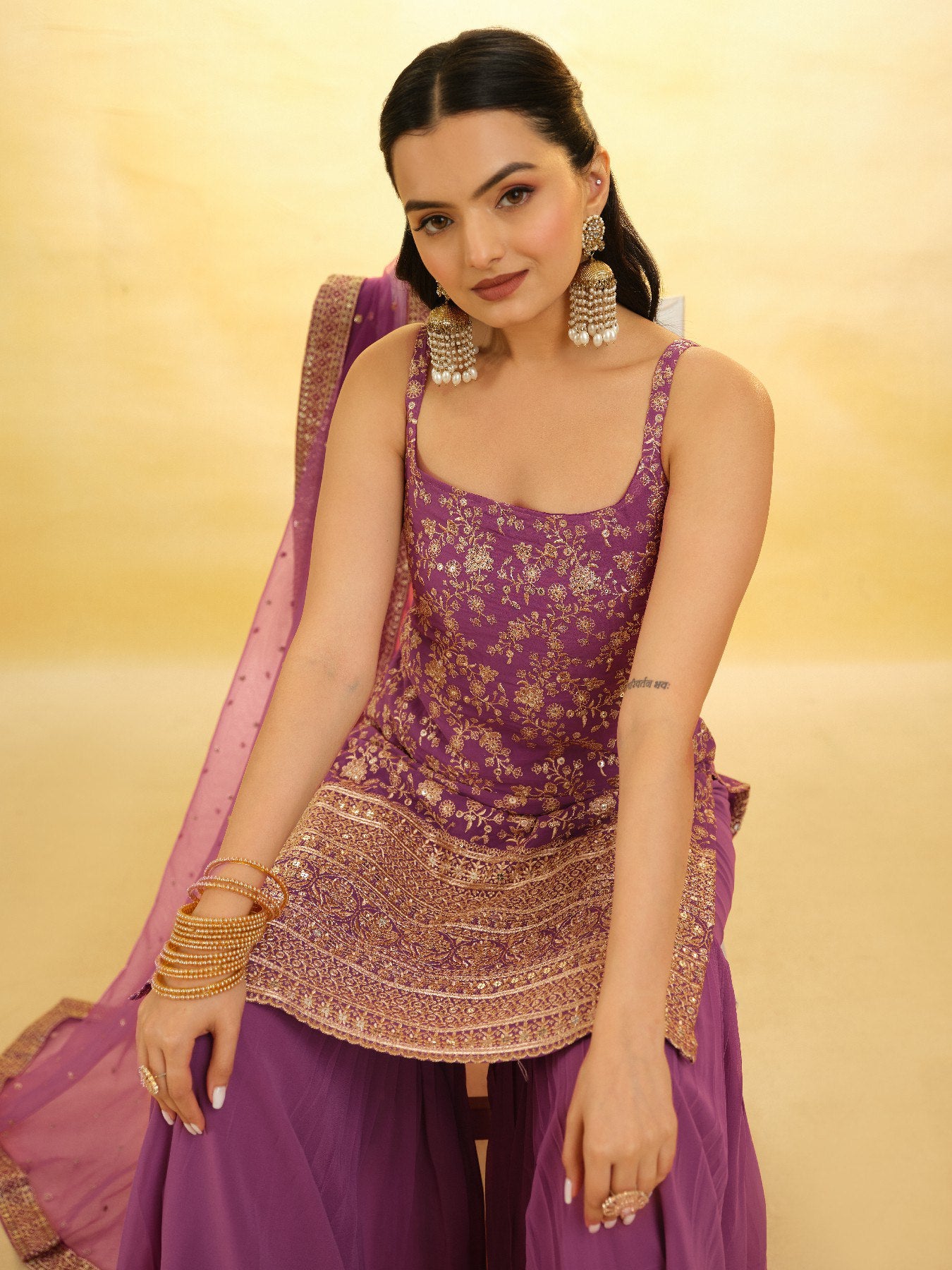 Elegant Premium Georgette Sequin Embroidered Work Sharara Suit Set