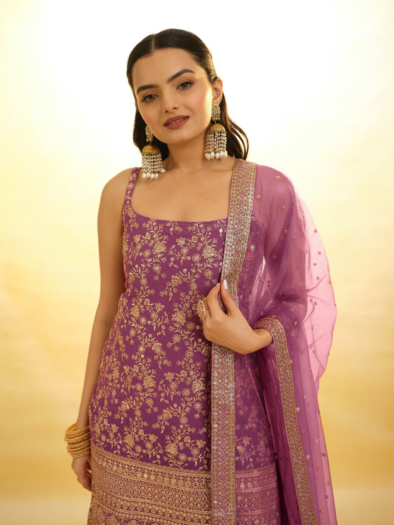 Elegant Premium Georgette Sequin Embroidered Work Sharara Suit Set