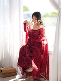 Red bandhni Digital Print Mirror Work Anarkali Set