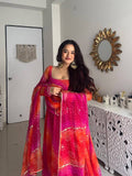 Pink Bandhni 3-Piece Anarkali Set