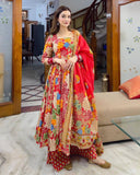 Red Floral Print Anarkali Suit