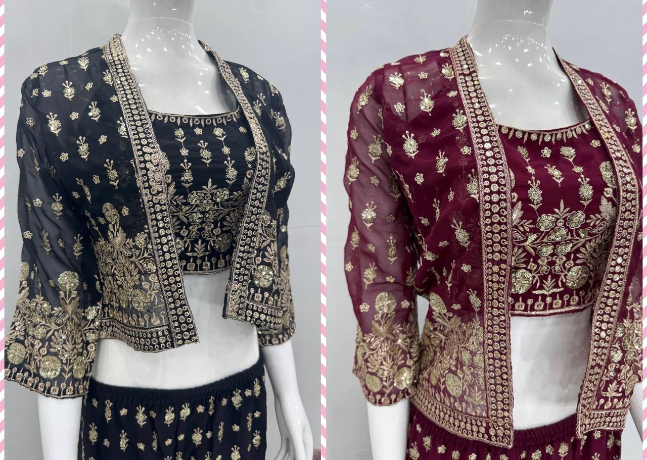 Glamorous Three-Piece Set with Embroidered Sequence Work