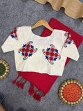 Elegant Khadi saree embroidery blouse Set