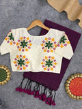 Elegant Khadi saree embroidery blouse Set