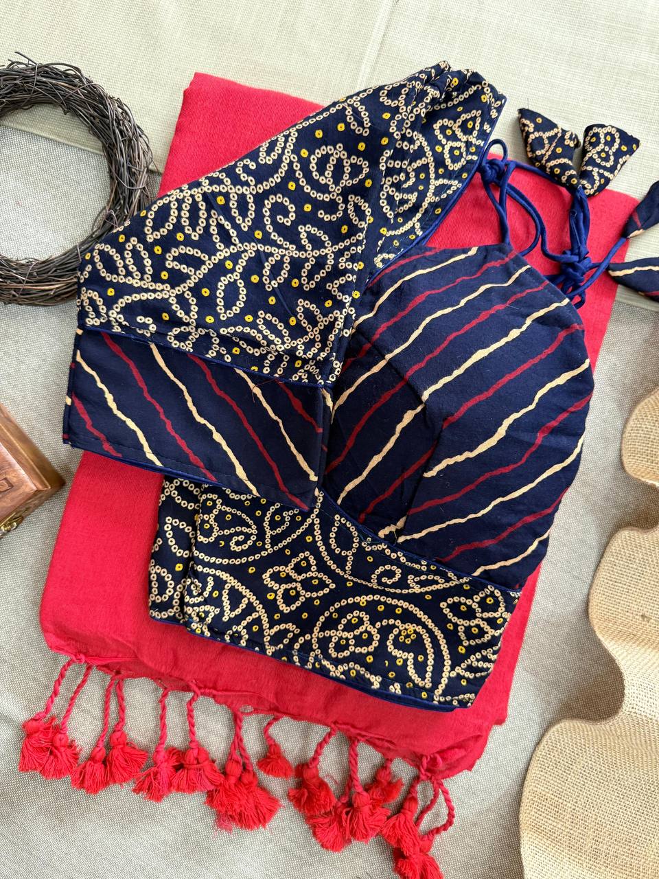 Khadi Cotton Ajrakh Saree with Designer Blouse