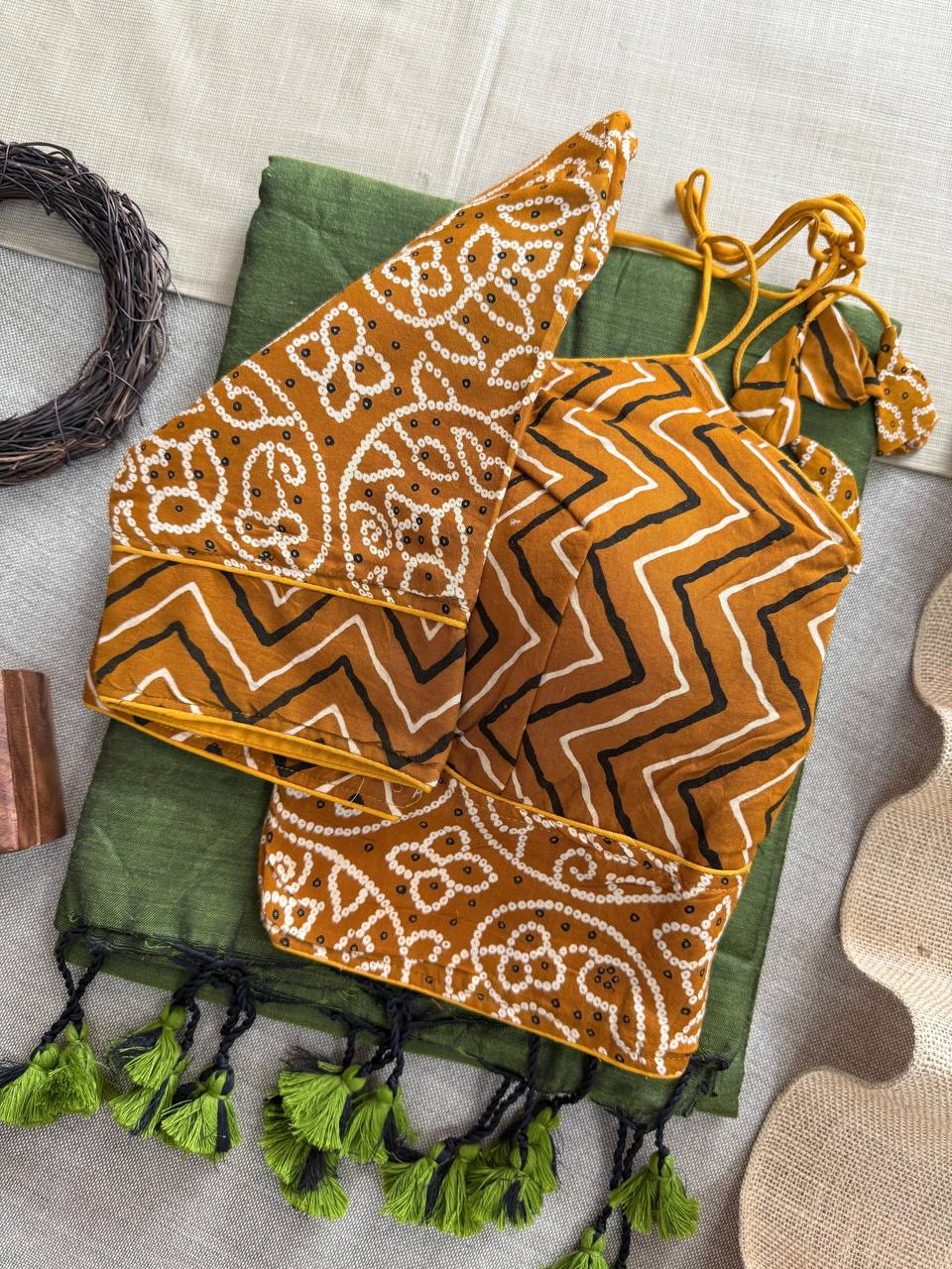 Khadi Cotton Ajrakh Saree with Designer Blouse