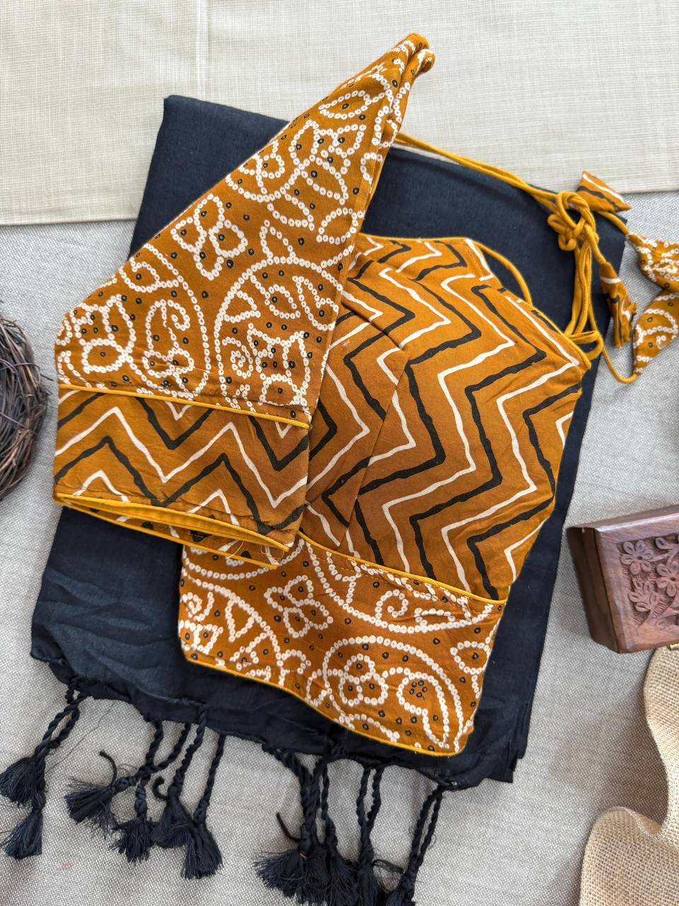 Khadi Cotton Ajrakh Saree with Designer Blouse