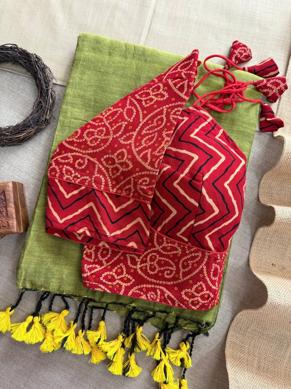 Khadi Cotton Ajrakh Saree with Designer Blouse