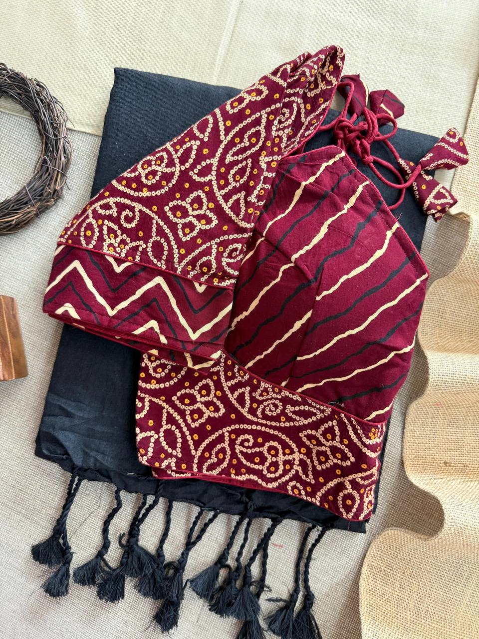 Khadi Cotton Ajrakh Saree with Designer Blouse