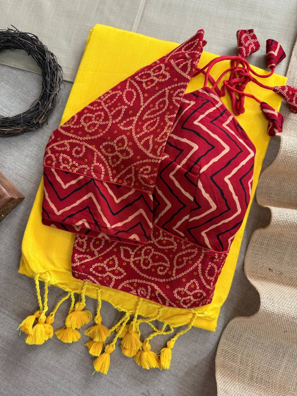 Khadi Cotton Ajrakh Saree with Designer Blouse