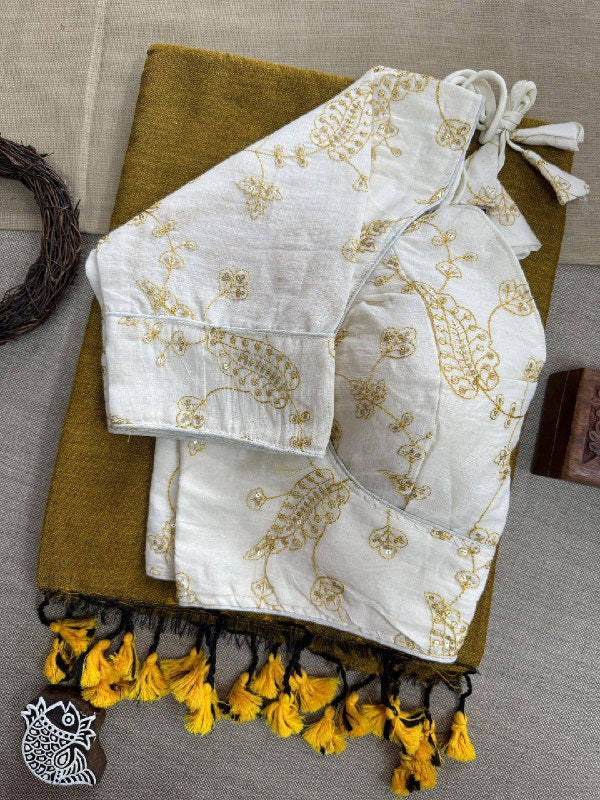 Classic Khadi Cotton Elegance Saree with Embroidery Blouse