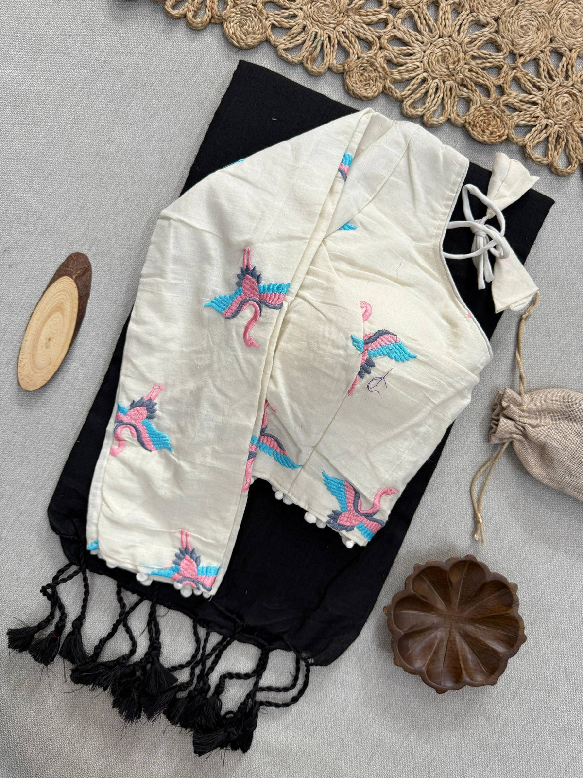 Timeless Charm: Khadi Cotton Saree & Embroidered Blouse Set